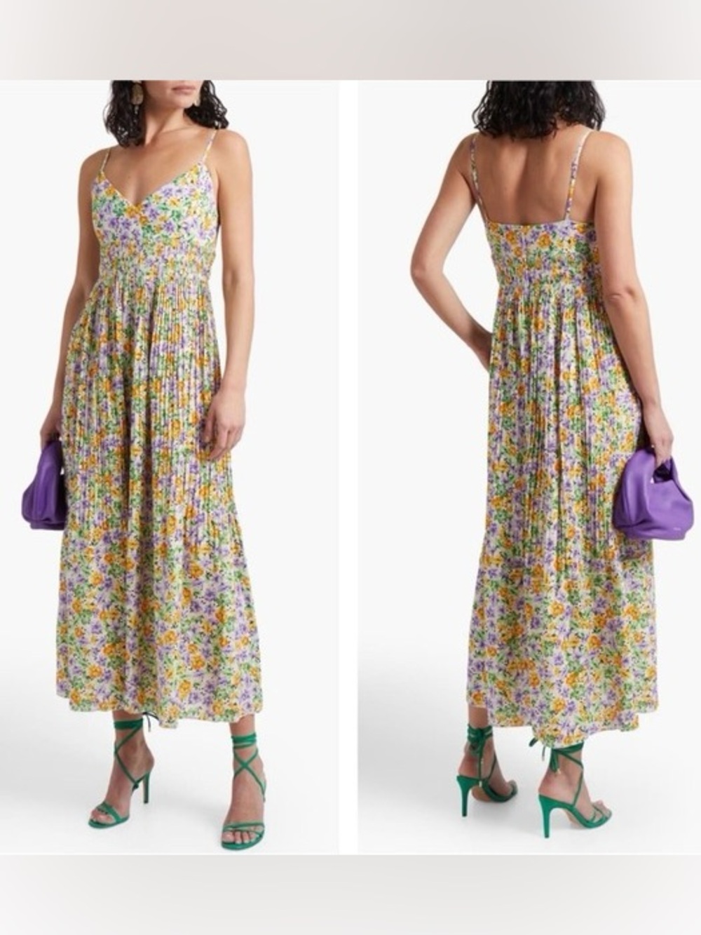 NICHOLAS susan Maxi Dress Whistledown Floral pleated wedding guest linen formal